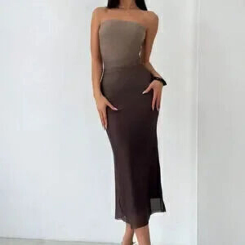 Multicolor Elegant Women's American Style Gradient Mesh Strapless Bodycon Dress - Picture 1 of 3